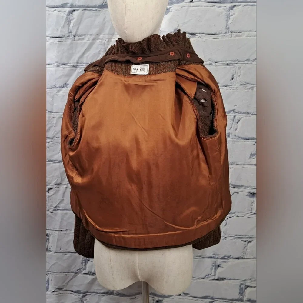 Vintage 70s 60 San Yuet Women's 2 Pc Set Skirt Jacket Suit Brown Japan Small 25W - Picture 8 of 14